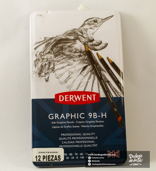 Lápices Grafito Derwent 12 piezas 9B-H