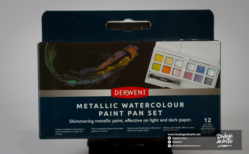 Estuche de bolsillo de acuarelas metalicas 12 pastillas Derwent