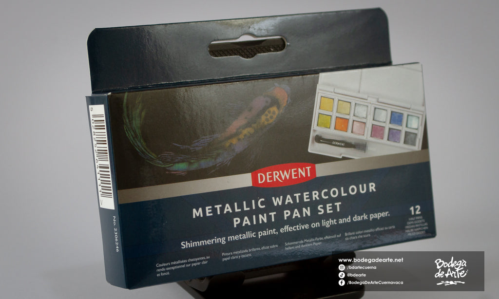 Estuche de bolsillo de acuarelas metalicas 12 pastillas Derwent