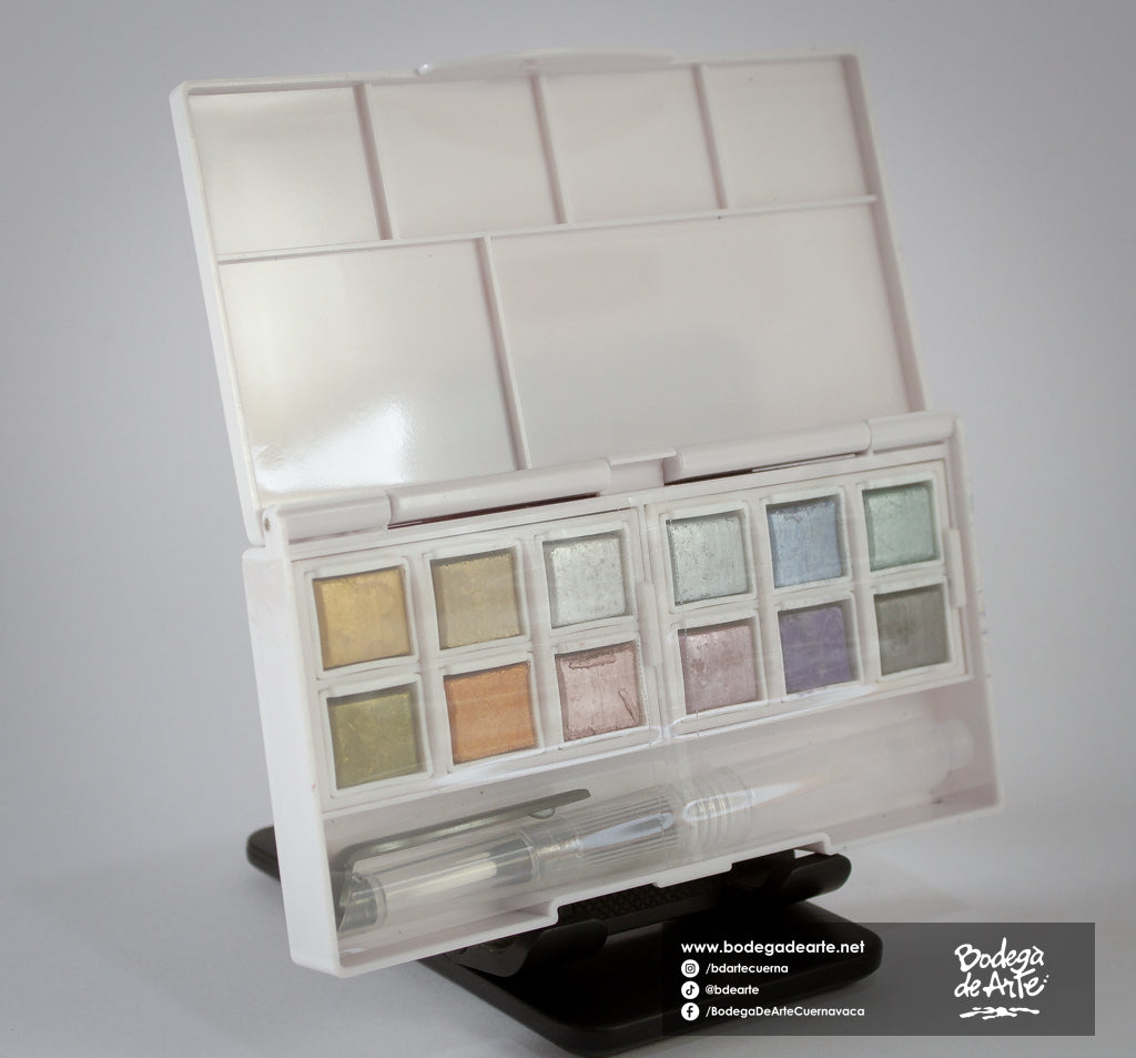 Estuche de bolsillo de acuarelas metalicas 12 pastillas Derwent