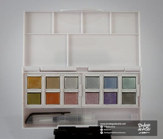 Estuche de bolsillo de acuarelas metalicas 12 pastillas Derwent